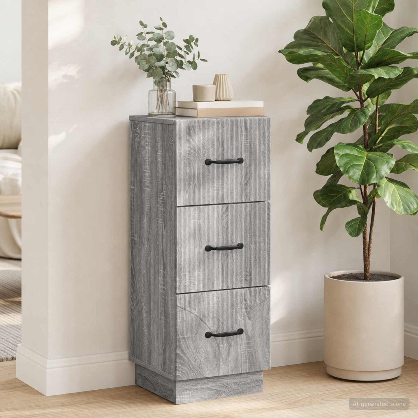 vidaXL Drawer Cabinet Grey Sonoma 33 x 34.5 x 87 cm Engineered Wood