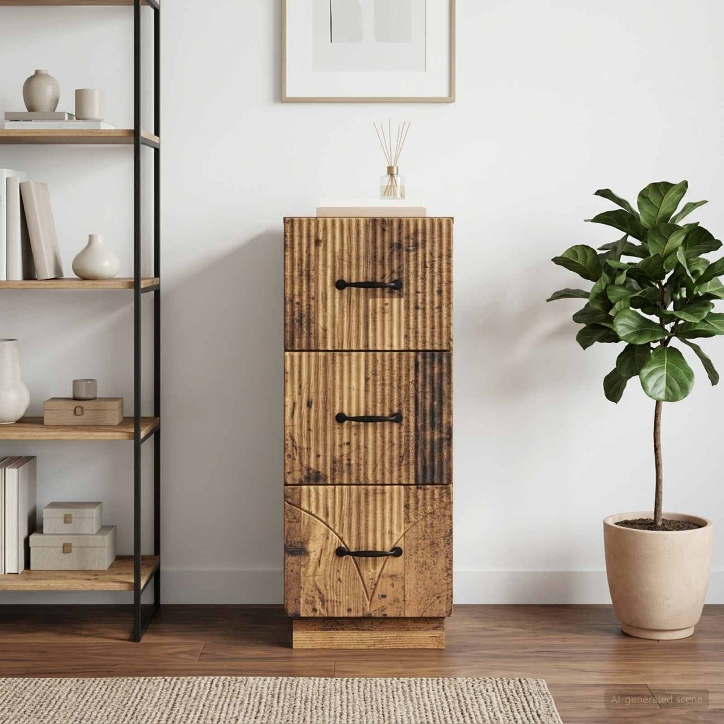 vidaXL Drawer Cabinet Old Wood 33 x 34.5 x 87 cm Engineered Wood
