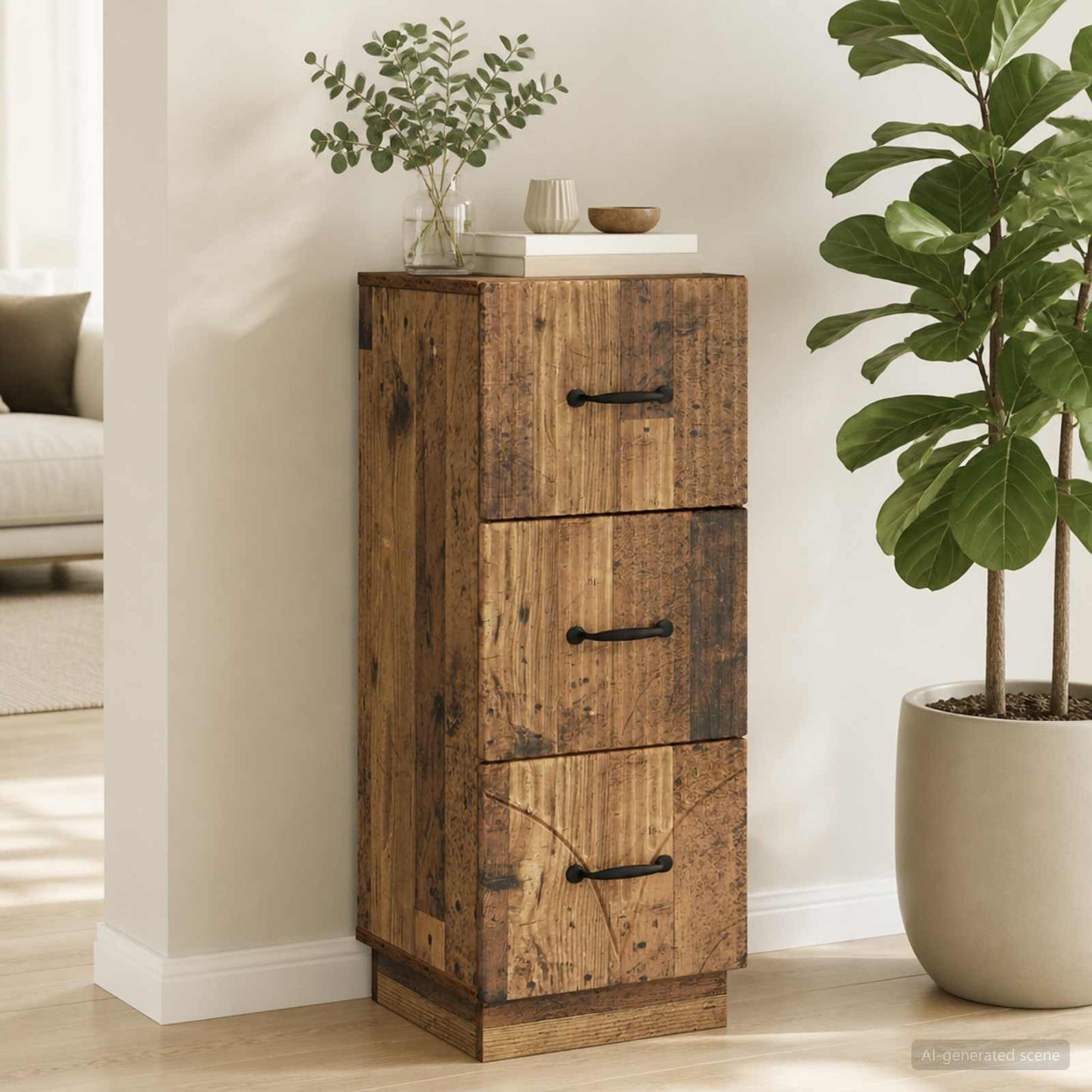 vidaXL Drawer Cabinet Old Wood 33 x 34.5 x 87 cm Engineered Wood