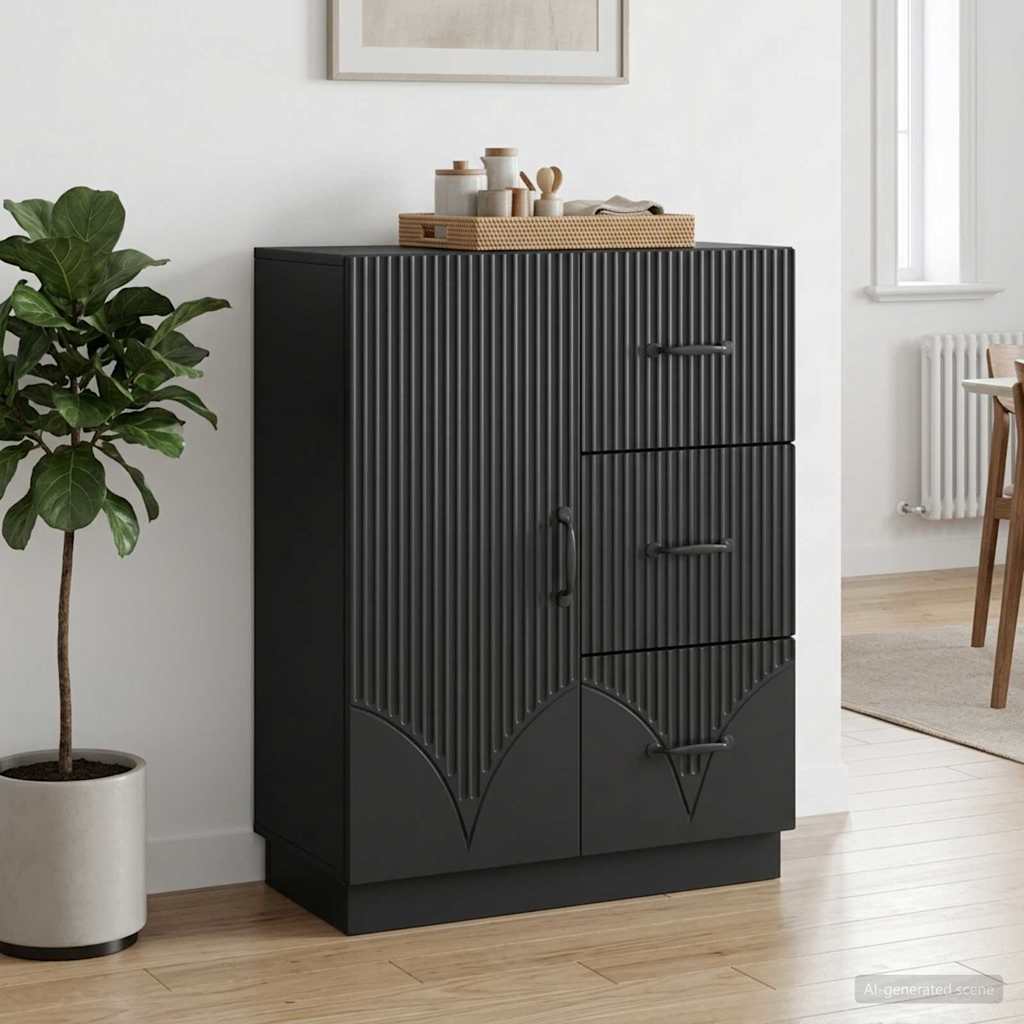 vidaXL Sideboard with Drawer Black 66 x 34.5 x 87 cm Engineered Wood