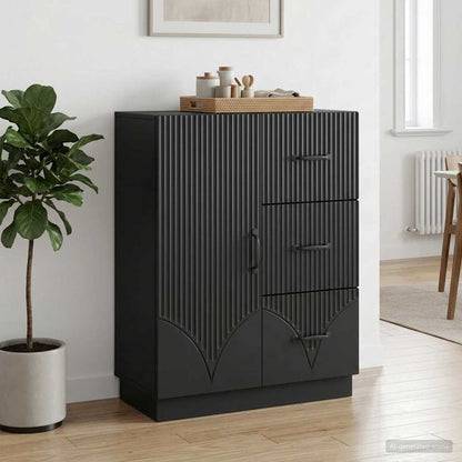 vidaXL Sideboard with Drawer Black 66 x 34.5 x 87 cm Engineered Wood