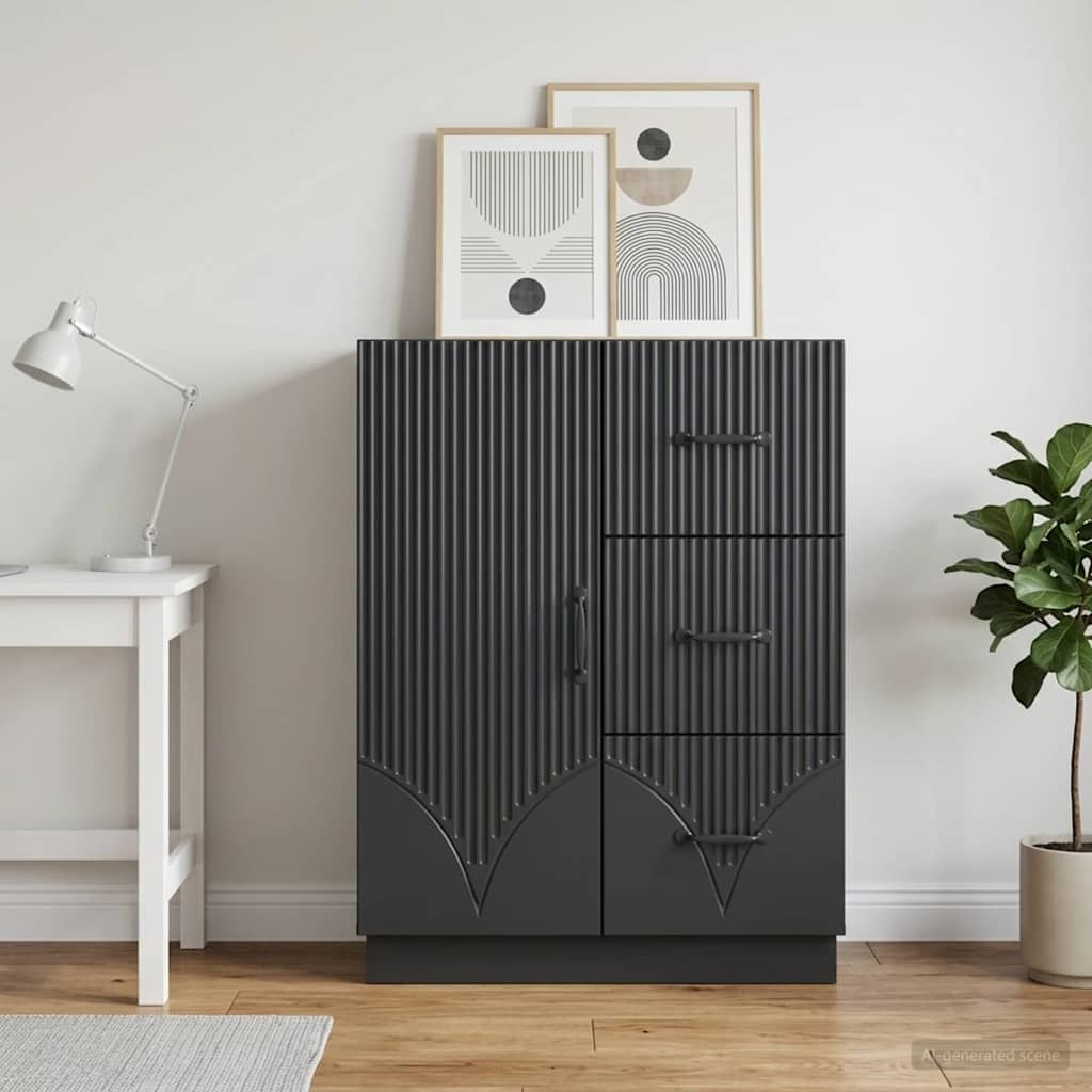 vidaXL Sideboard with Drawer Black 66 x 34.5 x 87 cm Engineered Wood
