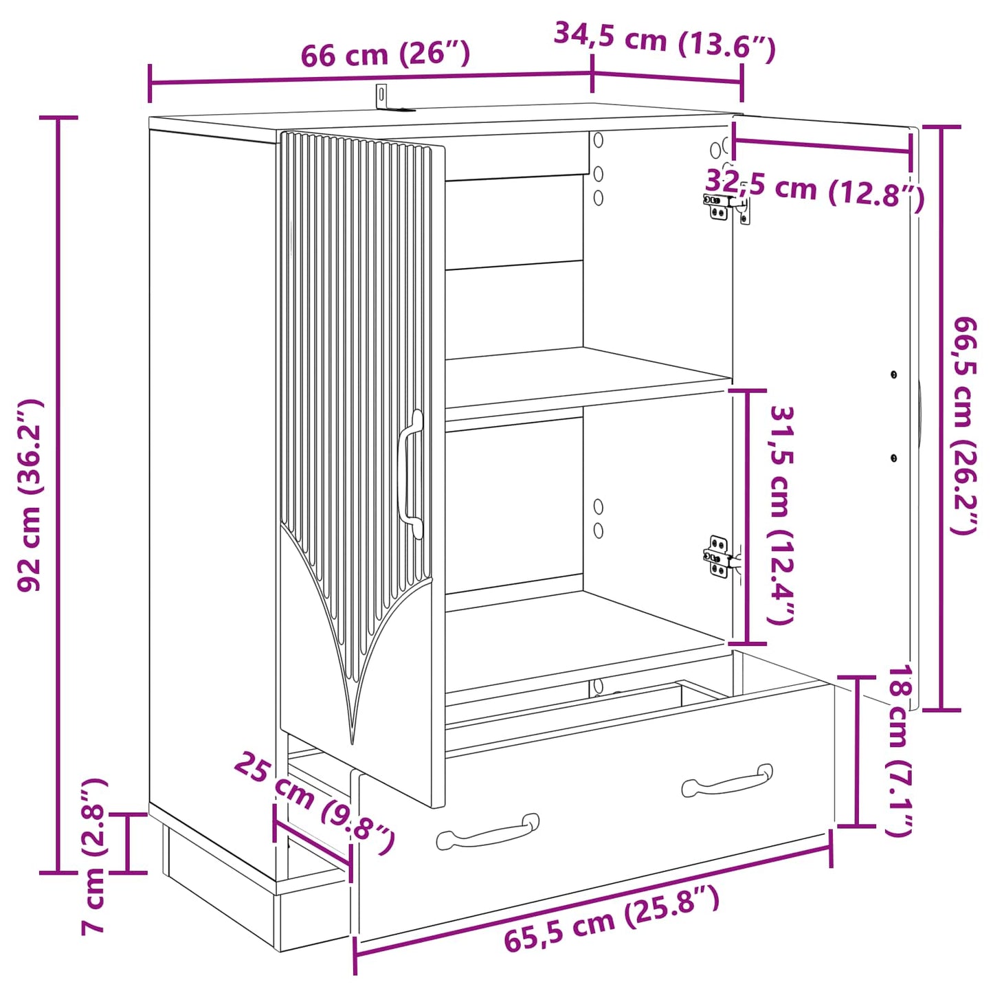 vidaXL Sideboard High Gloss White 66 x 34.5 x 92 cm Engineered Wood