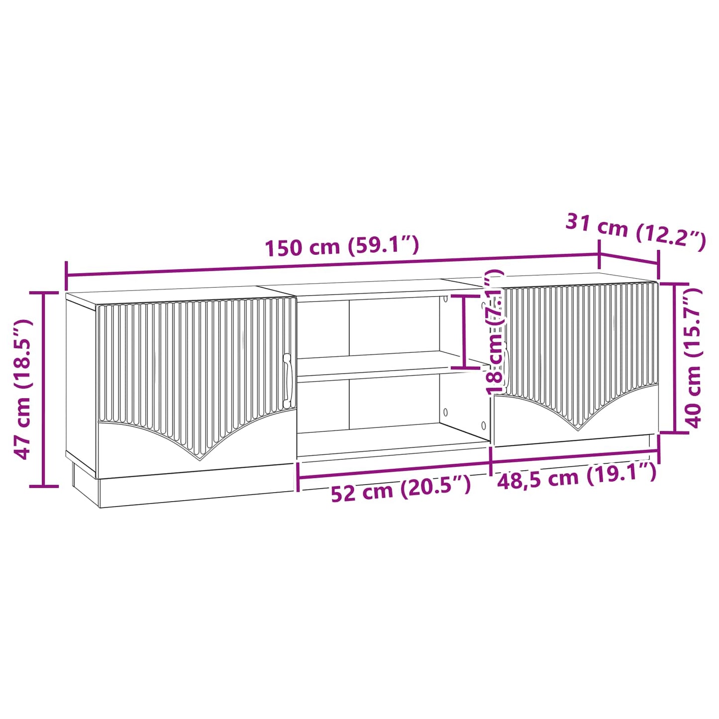 vidaXL TV Cabinet White 150 x 31 x 47 cm Engineered Wood