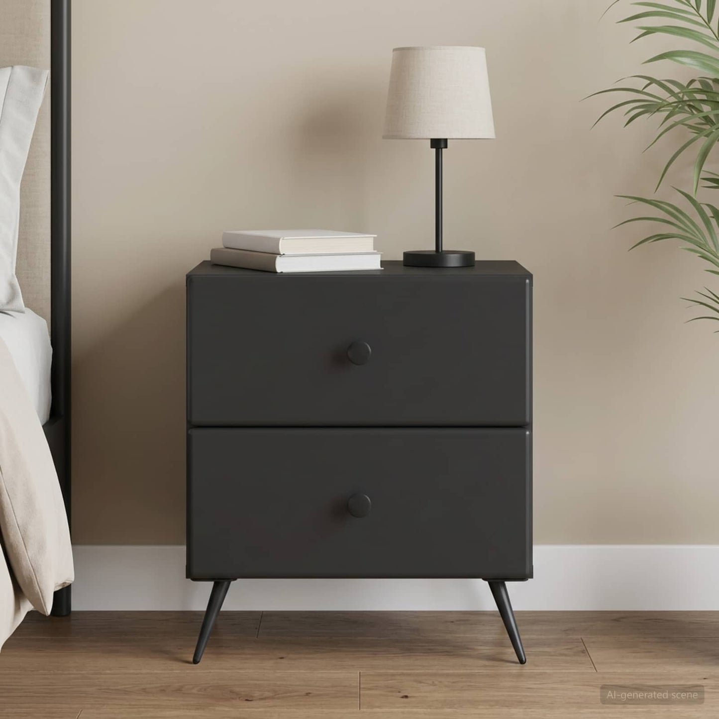 vidaXL Bedside Cabinet Black 43 x 34.5 x 47.5 cm Engineered Wood