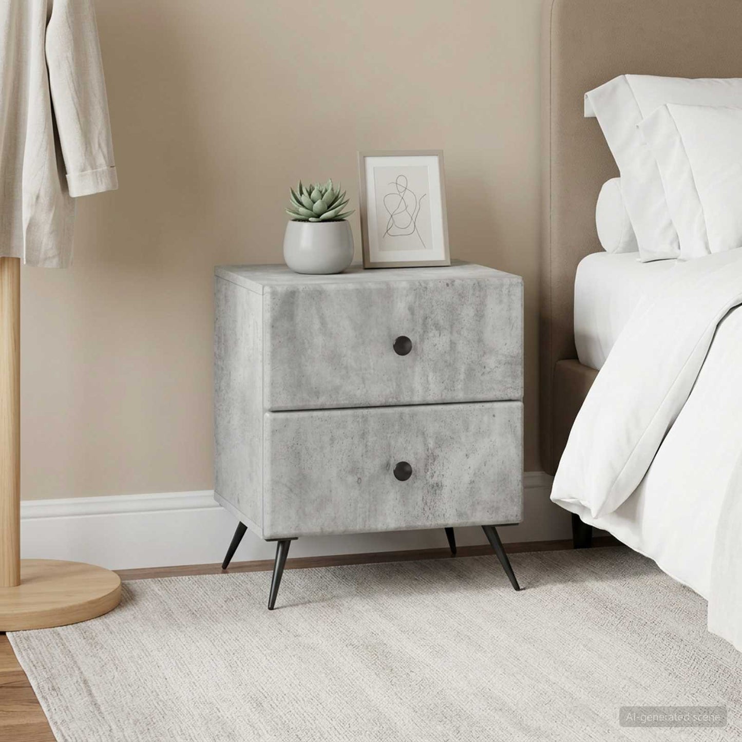 vidaXL Bedside Cabinet 2 pcs Concrete Grey 43 x 34.5 x 47.5 cm