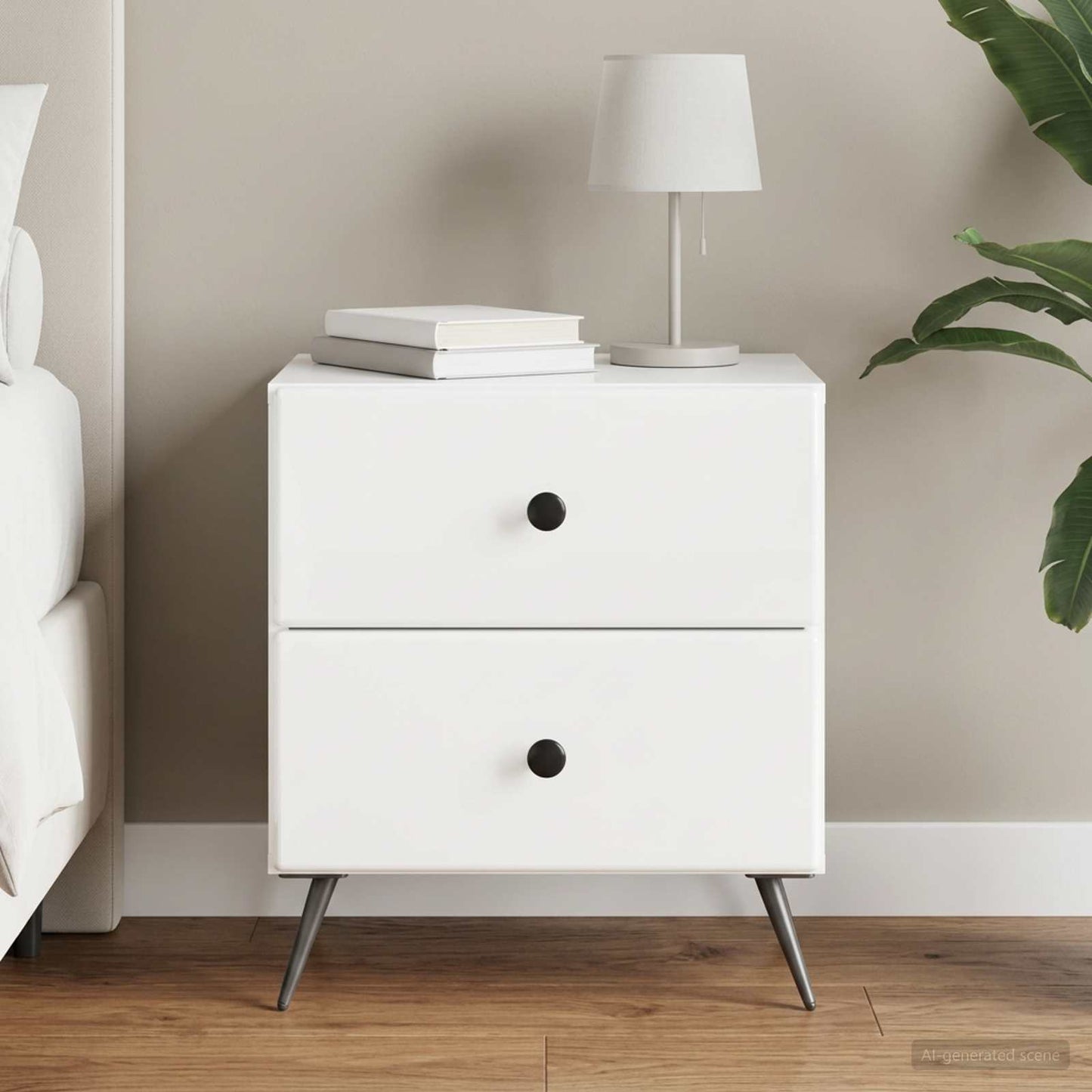 vidaXL Bedside Cabinet High Gloss White 43 x 34.5 x 47.5 cm