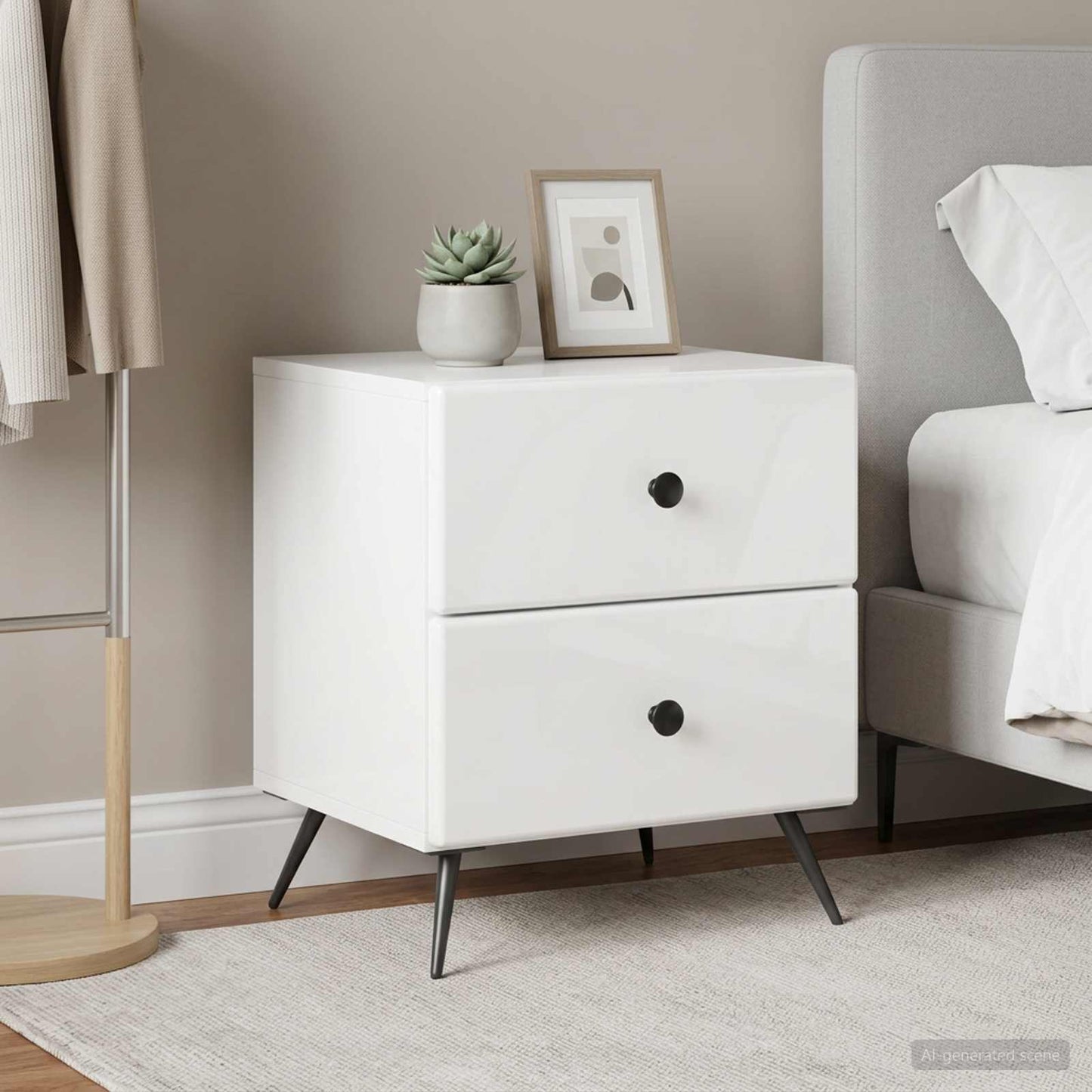 vidaXL Bedside Cabinet 2 pcs High Gloss White 43 x 34.5 x 47.5 cm