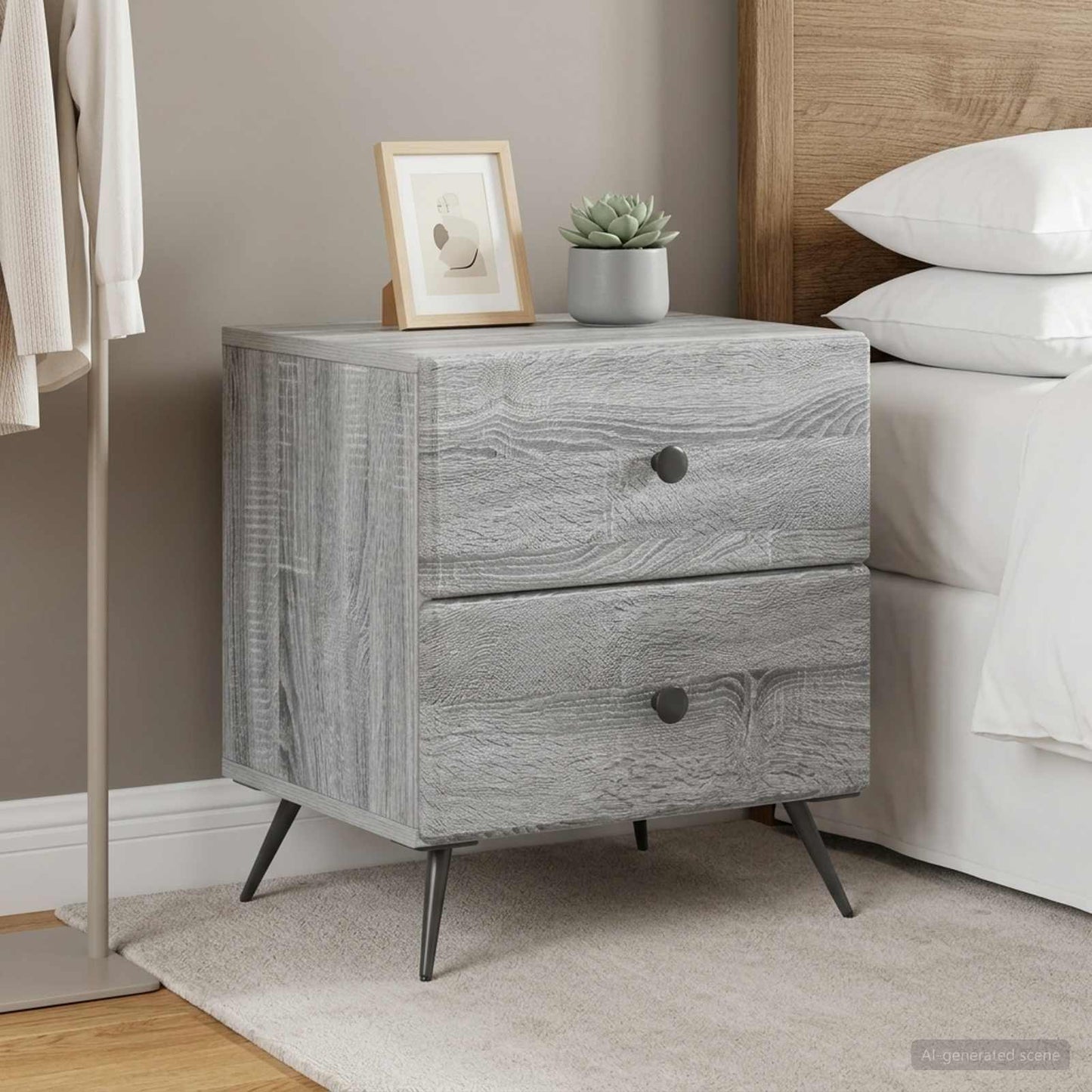 vidaXL Bedside Cabinet 2 pcs Grey Sonoma 43 x 34.5 x 47.5 cm