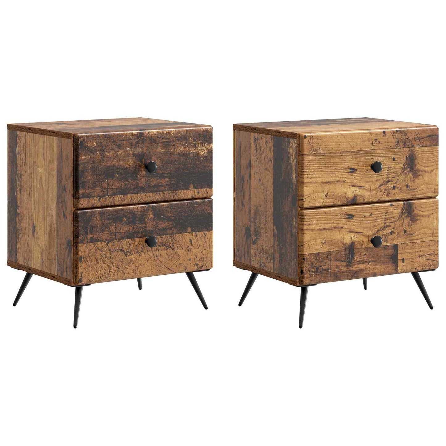 vidaXL Bedside Cabinet with Drawer 2 pcs Old Wood 43 x 34.5 x 47.5 cm