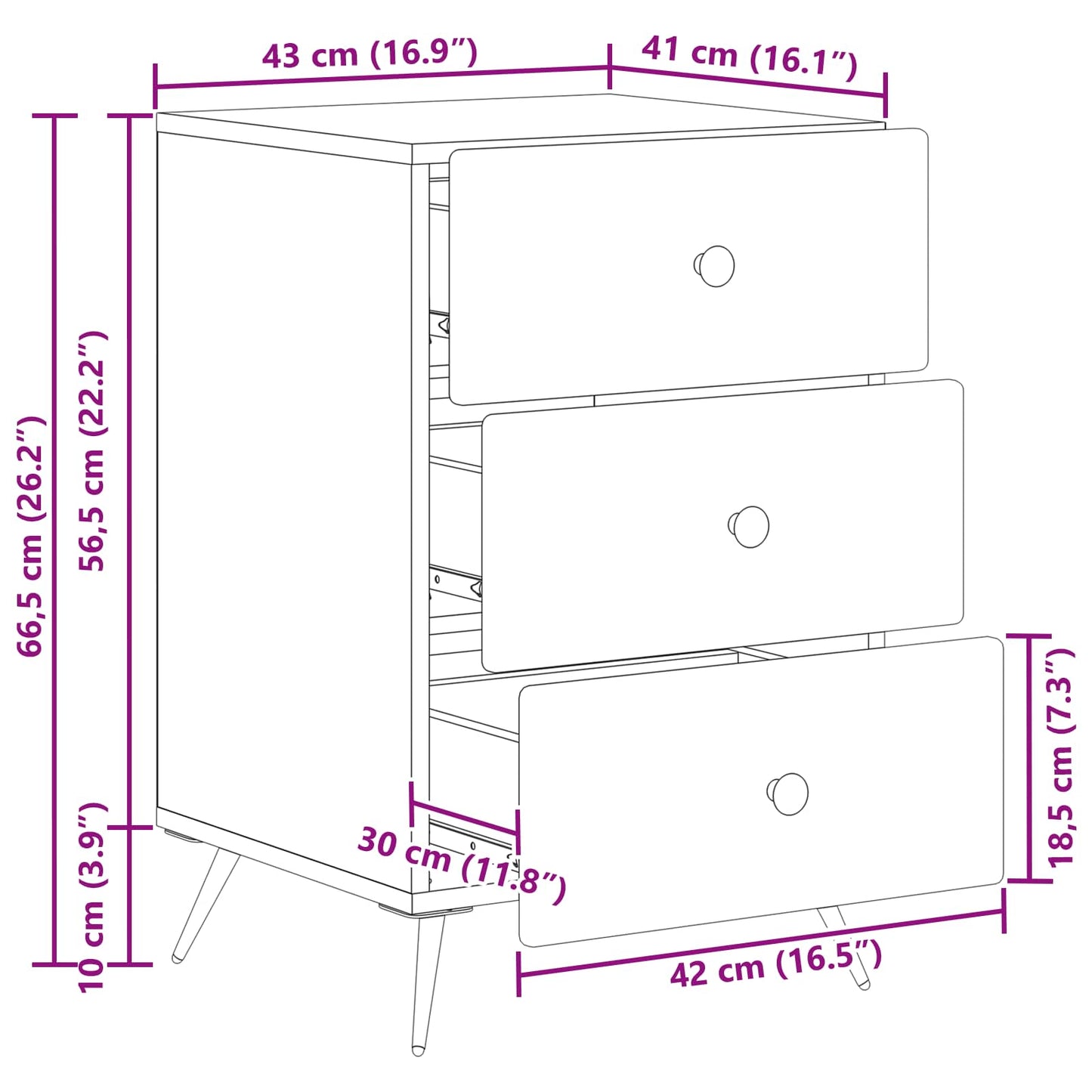 vidaXL Bedside Cabinet White 43 x 41 x 66.5 cm Engineered Wood