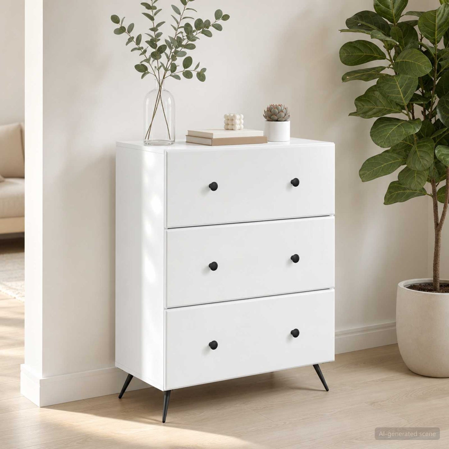 vidaXL Drawer Cabinet White 66 x 34.5 x 90 cm Engineered Wood