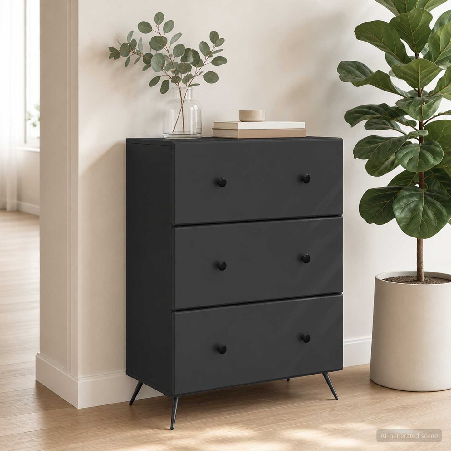 vidaXL Drawer Cabinet Black 66 x 34.5 x 90 cm Engineered Wood