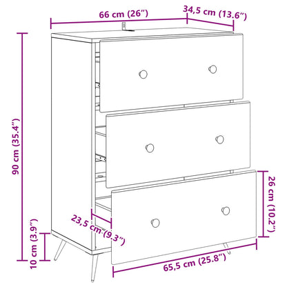 vidaXL Drawer Cabinet Black 66 x 34.5 x 90 cm Engineered Wood