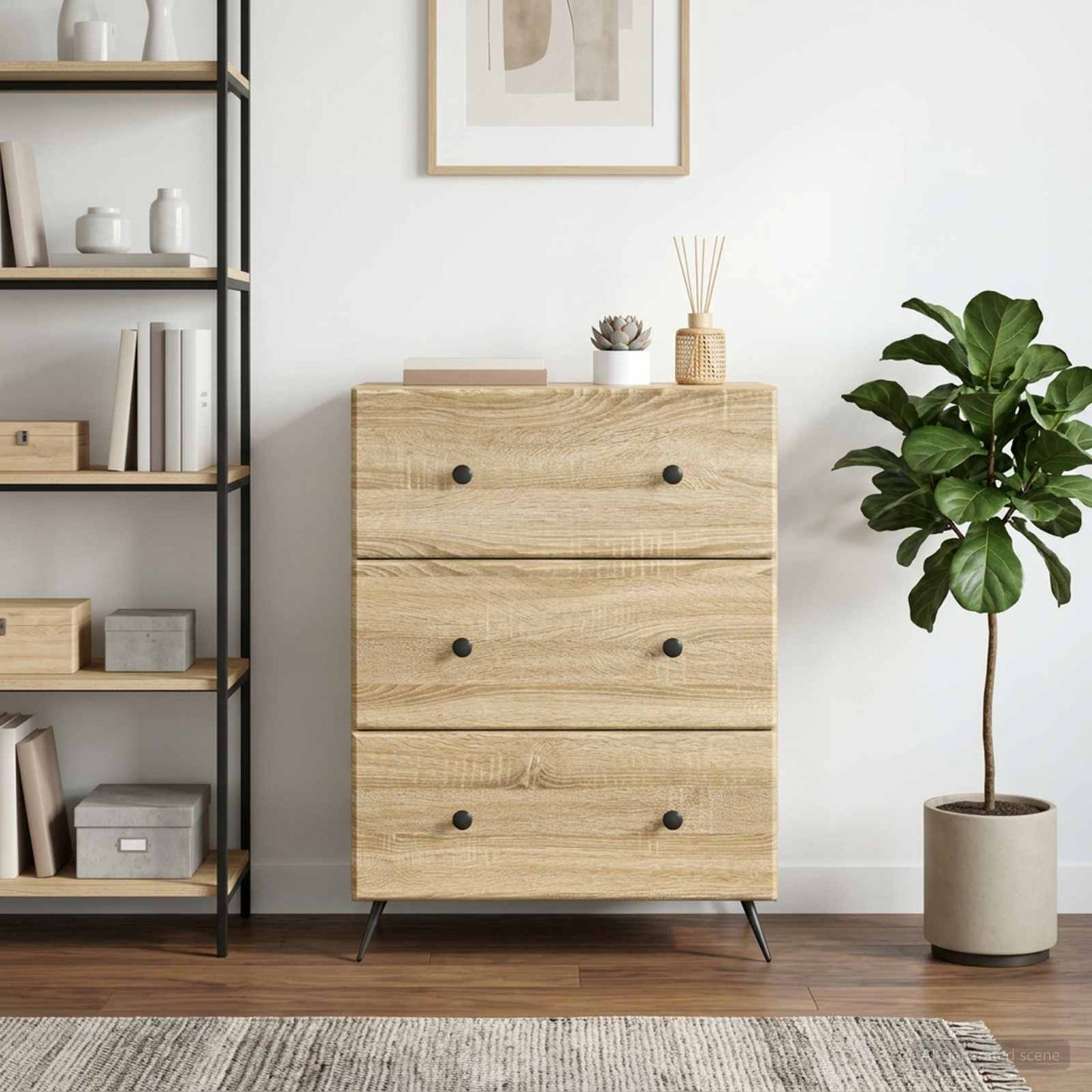 vidaXL Drawer Cabinet Sonoma Oak 66 x 34.5 x 90 cm Engineered Wood