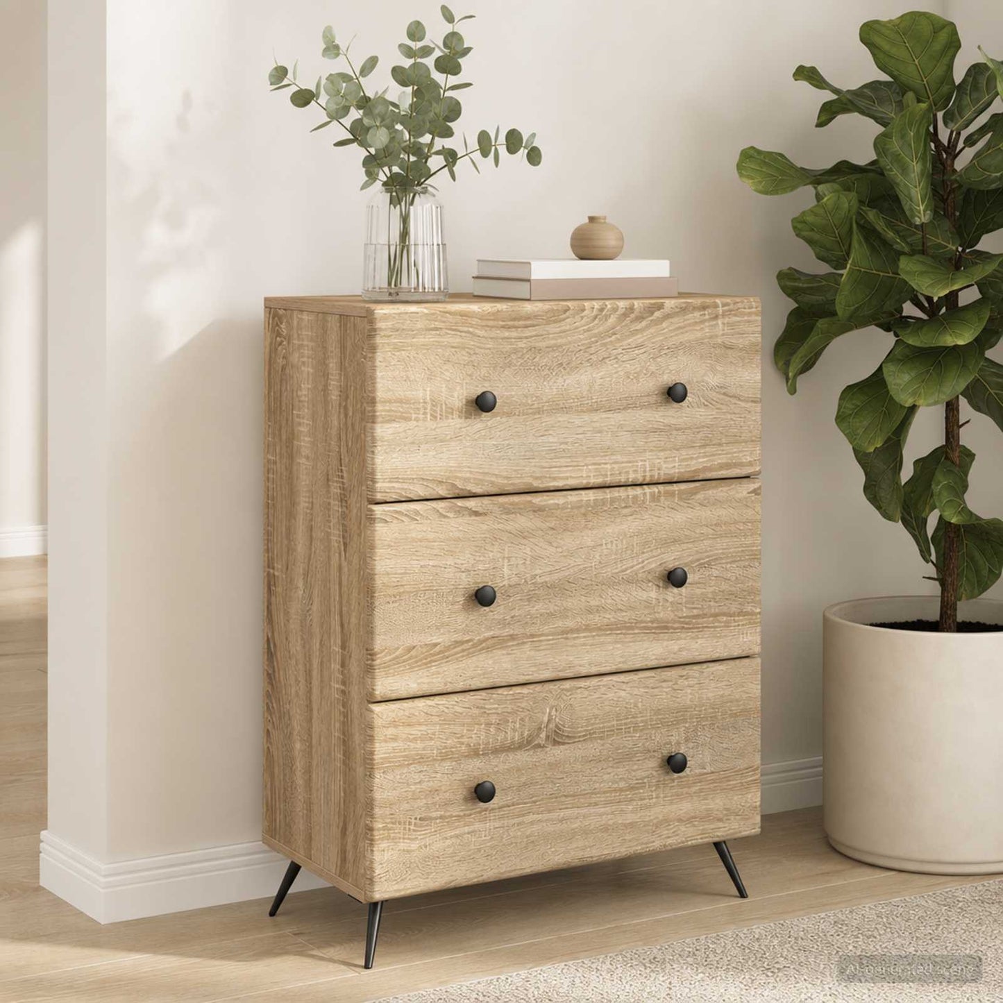vidaXL Drawer Cabinet Sonoma Oak 66 x 34.5 x 90 cm Engineered Wood