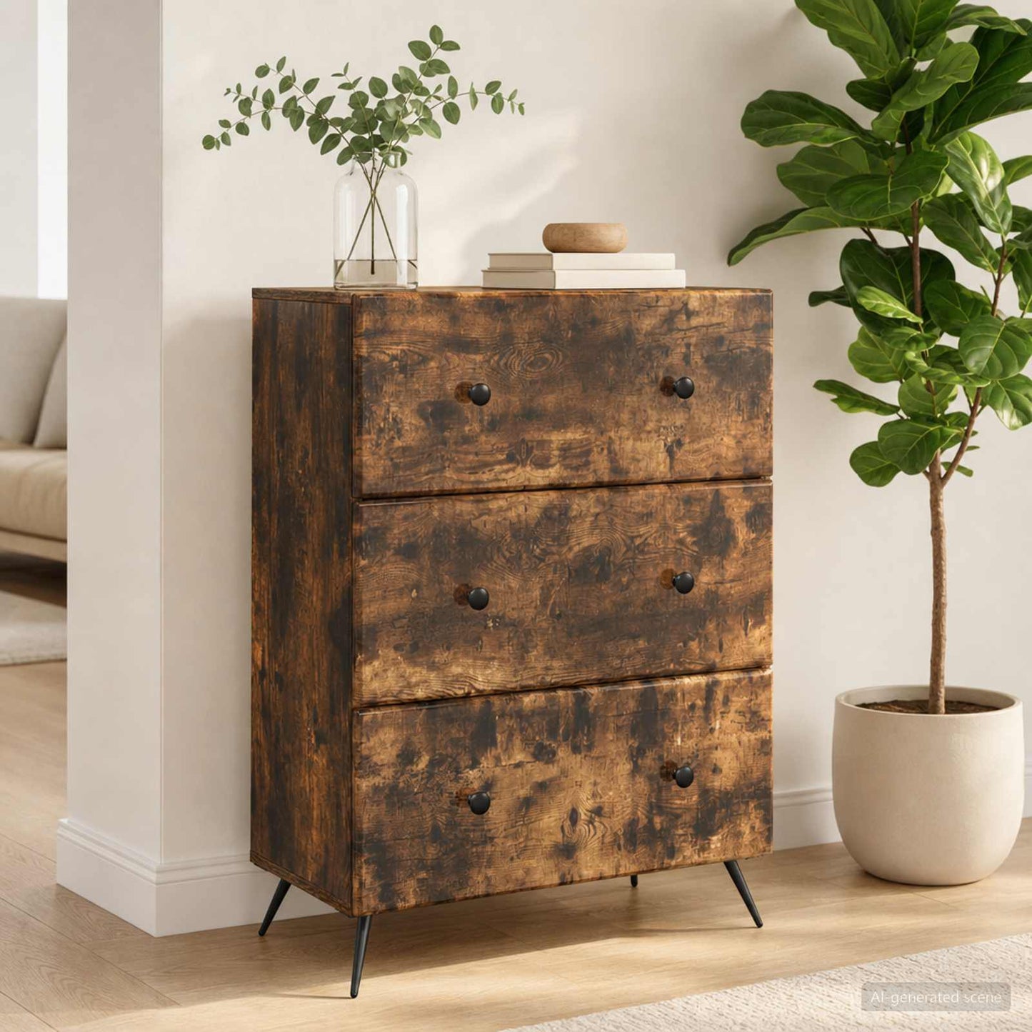 vidaXL Drawer Cabinet Smoked Oak 66 x 34.5 x 90 cm Engineered Wood