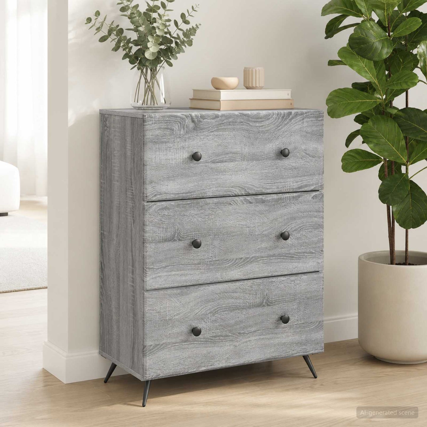 vidaXL Drawer Cabinet Grey Sonoma 66 x 34.5 x 90 cm Engineered Wood