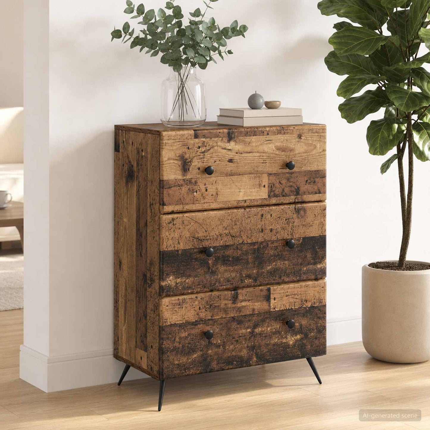 vidaXL Drawer Cabinet Old Wood 66 x 34.5 x 90 cm Engineered Wood