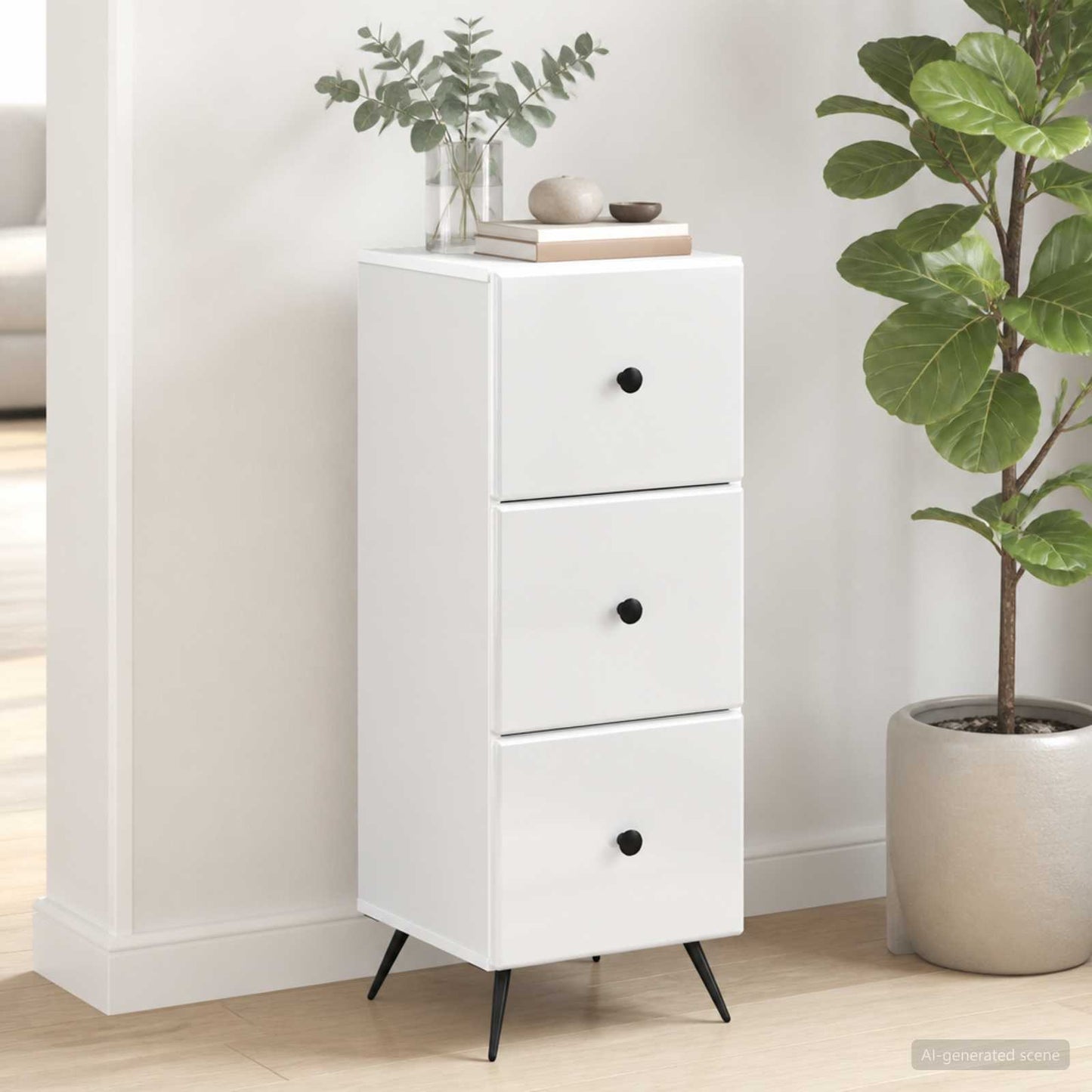 vidaXL Drawer Cabinet White 33 x 34.5 x 90 cm Engineered Wood