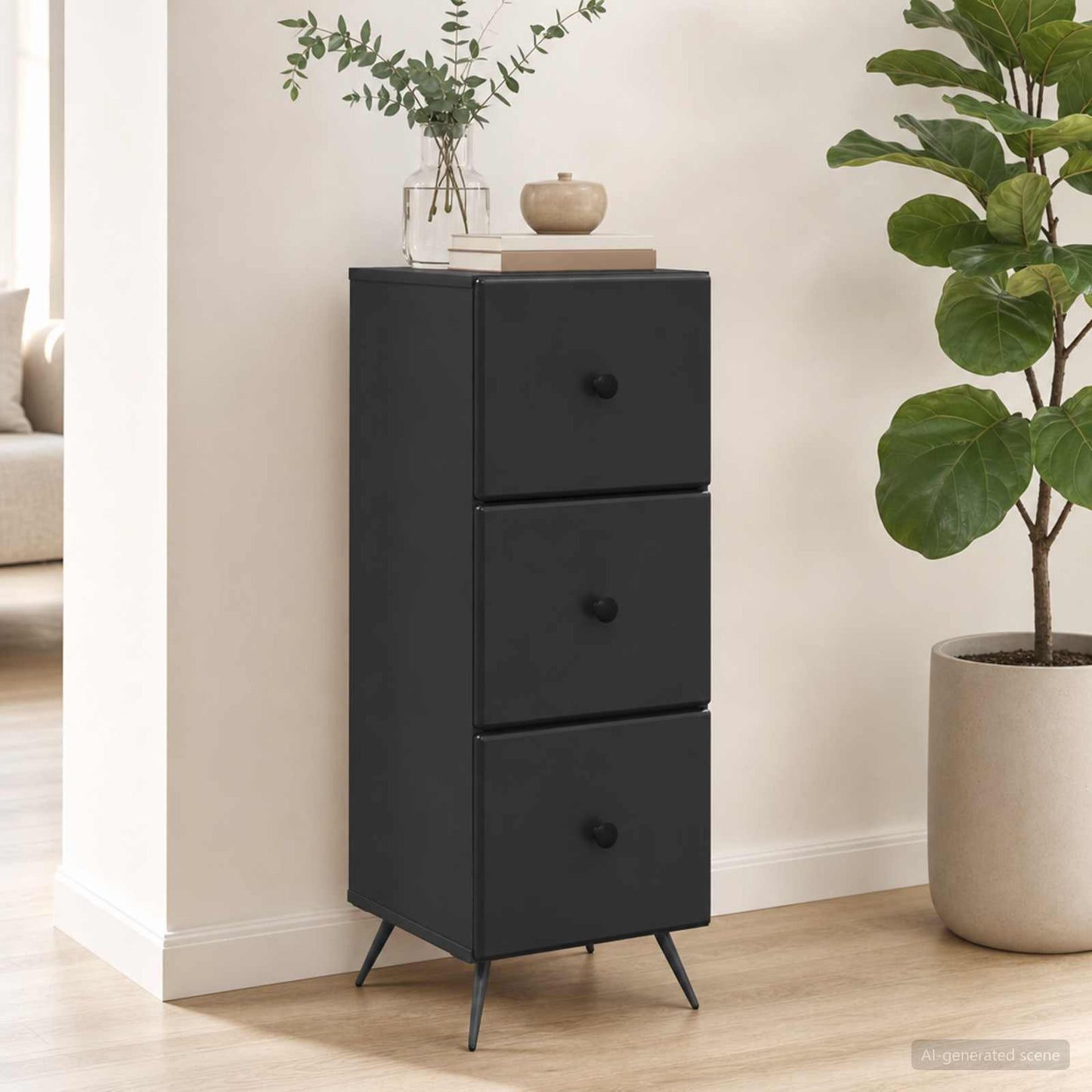 vidaXL Drawer Cabinet Black 33 x 34.5 x 90 cm Engineered Wood