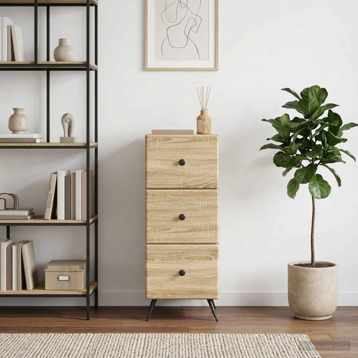 vidaXL Drawer Cabinet Sonoma Oak 33 x 34.5 x 90 cm Engineered Wood