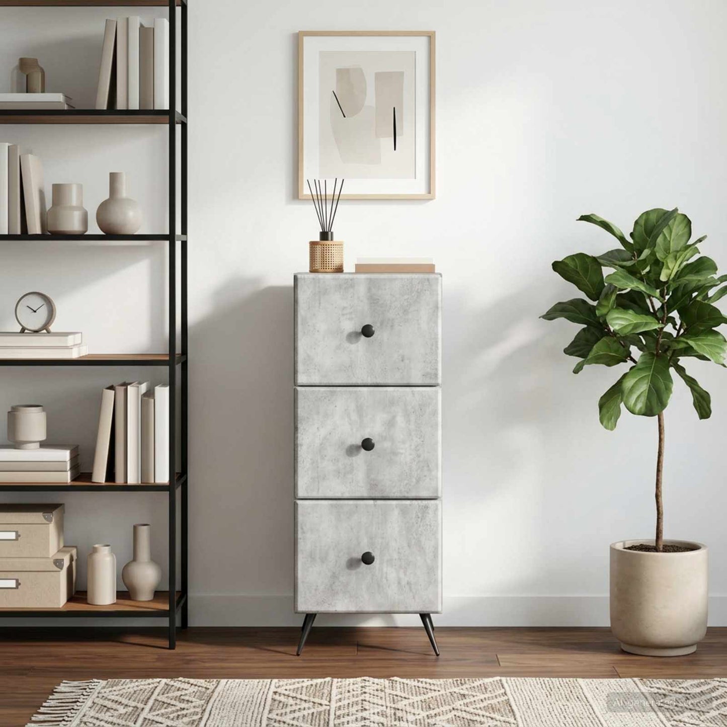 vidaXL Drawer Cabinet Concrete Grey 33 x 34.5 x 90 cm Engineered Wood