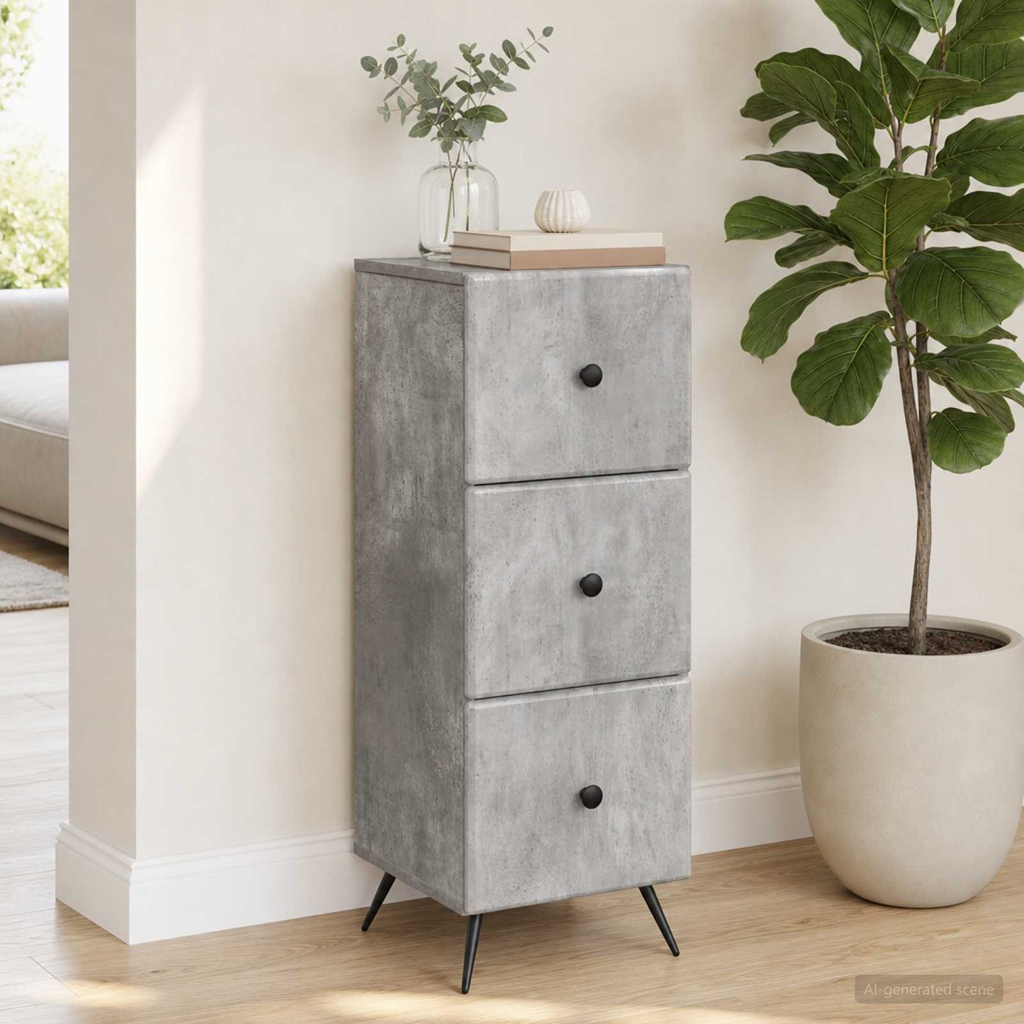 vidaXL Drawer Cabinet Concrete Grey 33 x 34.5 x 90 cm Engineered Wood