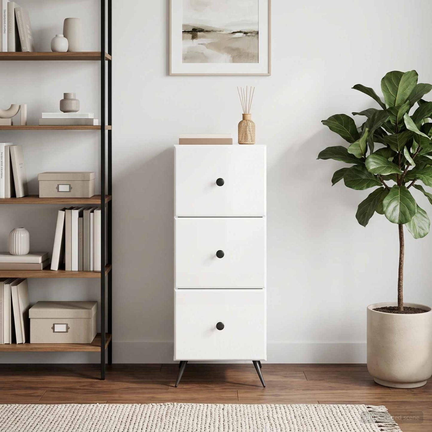 vidaXL Drawer Cabinet High Gloss White 33 x 34.5 x 90 cm