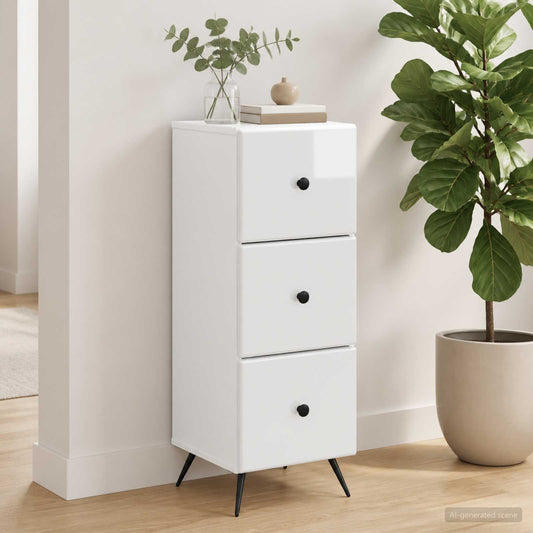 vidaXL Drawer Cabinet High Gloss White 33 x 34.5 x 90 cm