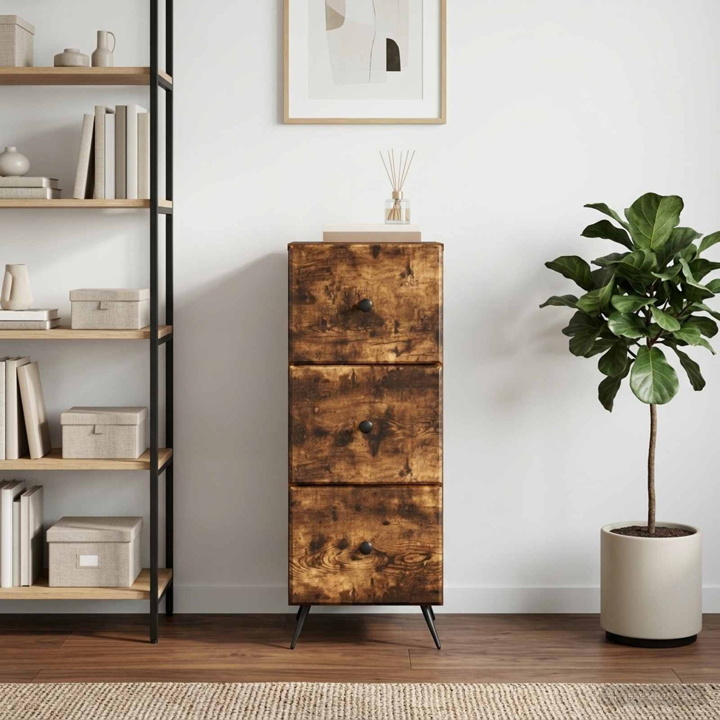 vidaXL Drawer Cabinet Smoked Oak 33 x 34.5 x 90 cm Engineered Wood