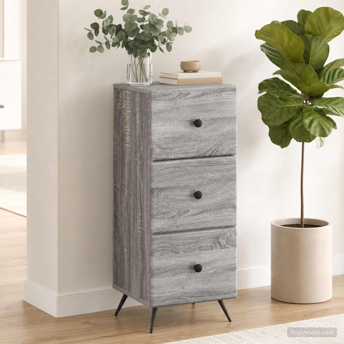 vidaXL Drawer Cabinet Grey Sonoma 33 x 34.5 x 90 cm Engineered Wood