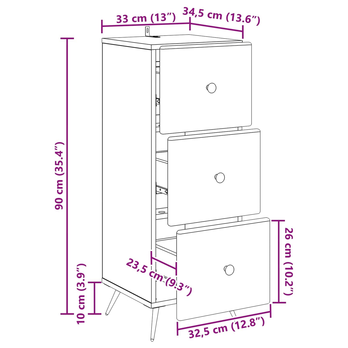 vidaXL Drawer Cabinet Grey Sonoma 33 x 34.5 x 90 cm Engineered Wood