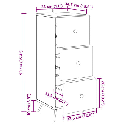 vidaXL Drawer Cabinet Grey Sonoma 33 x 34.5 x 90 cm Engineered Wood