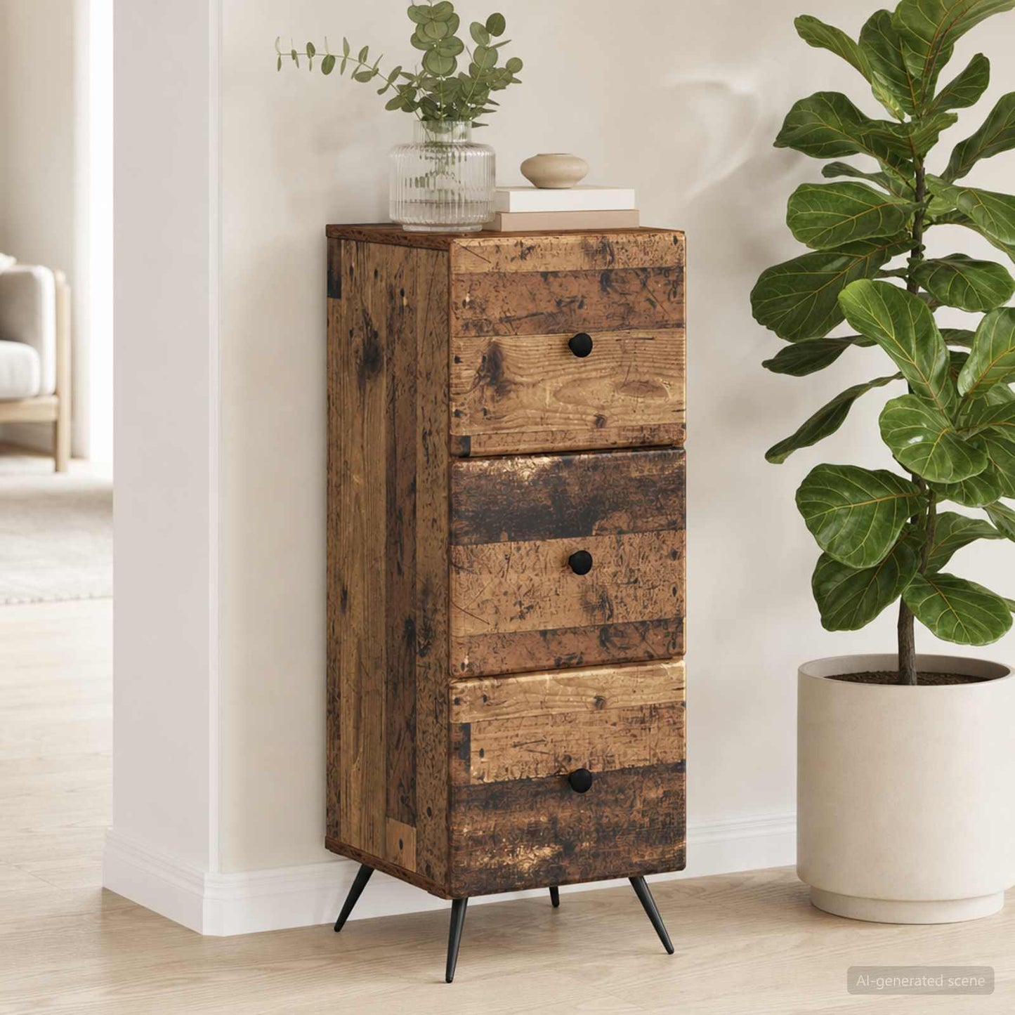 vidaXL Drawer Cabinet Old Wood 33 x 34.5 x 90 cm Engineered Wood