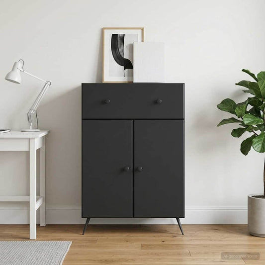 vidaXL Sideboard with Drawer Black 66 x 34.5 x 90 cm Engineered Wood