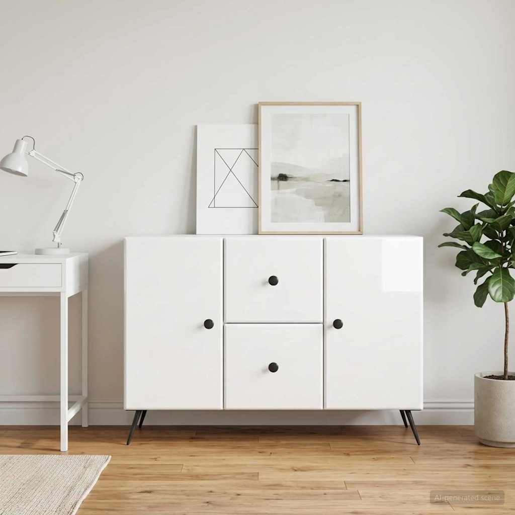 vidaXL Sideboard High Gloss White 89 x 34.5 x 60 cm Engineered Wood