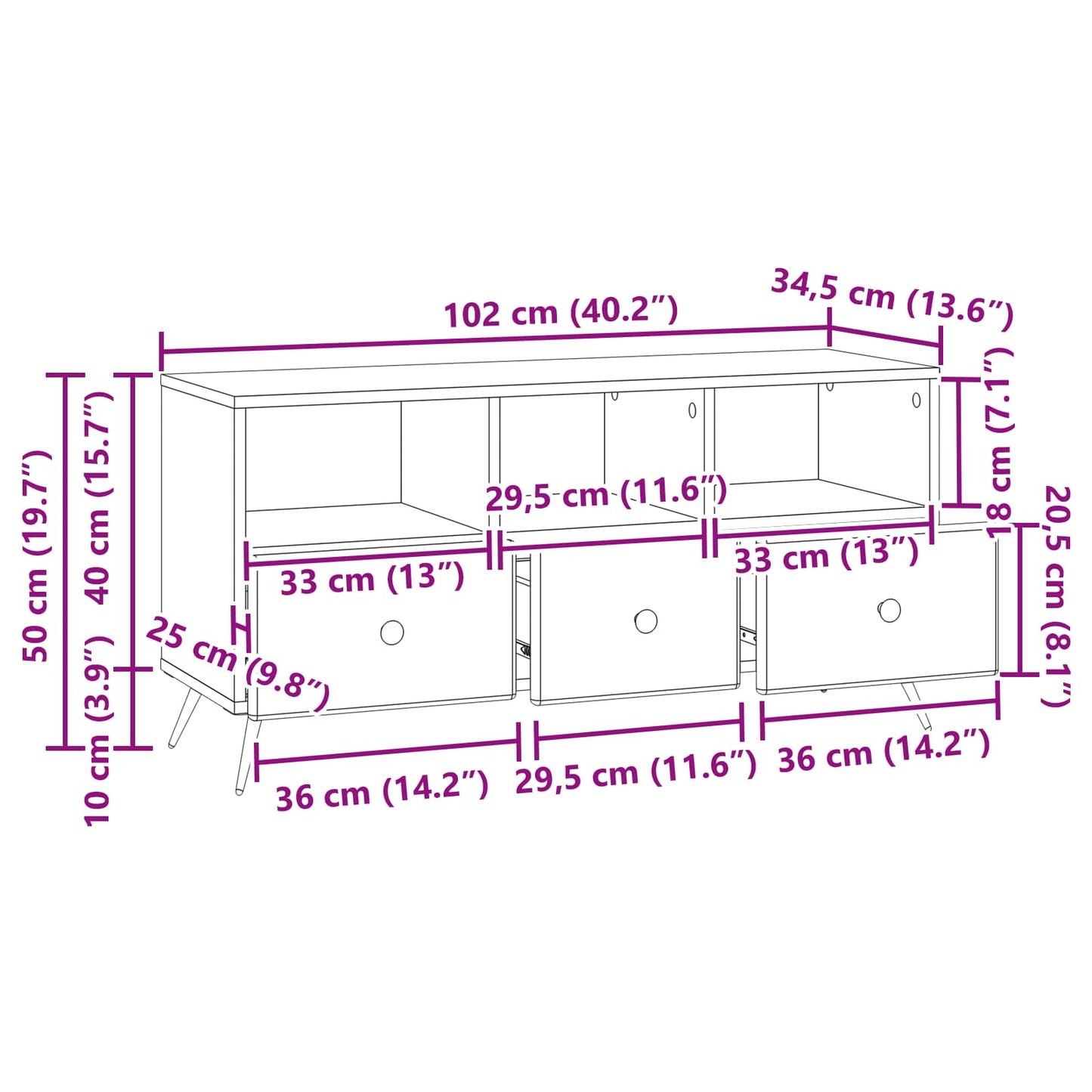 vidaXL TV Cabinet Old Wood 102 x 34.5 x 50 cm Engineered Wood