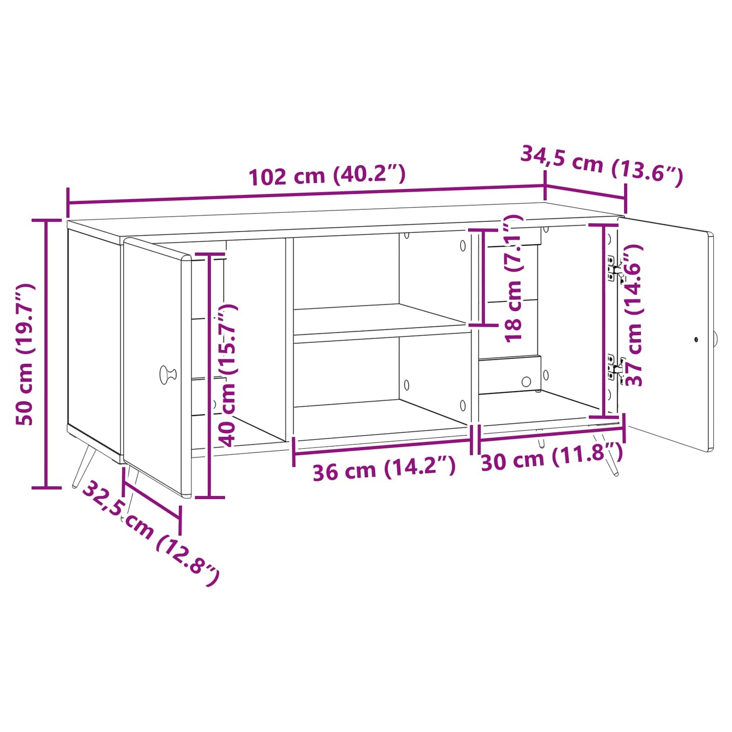 vidaXL TV Cabinet Artisan Oak 102 x 34.5 x 50 cm Engineered Wood