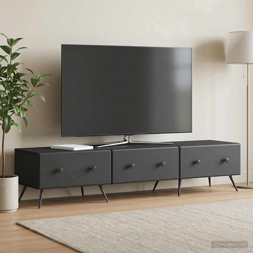 vidaXL TV Cabinet with Drawer Black 147 x 34.5 x 30 cm Engineered Wood