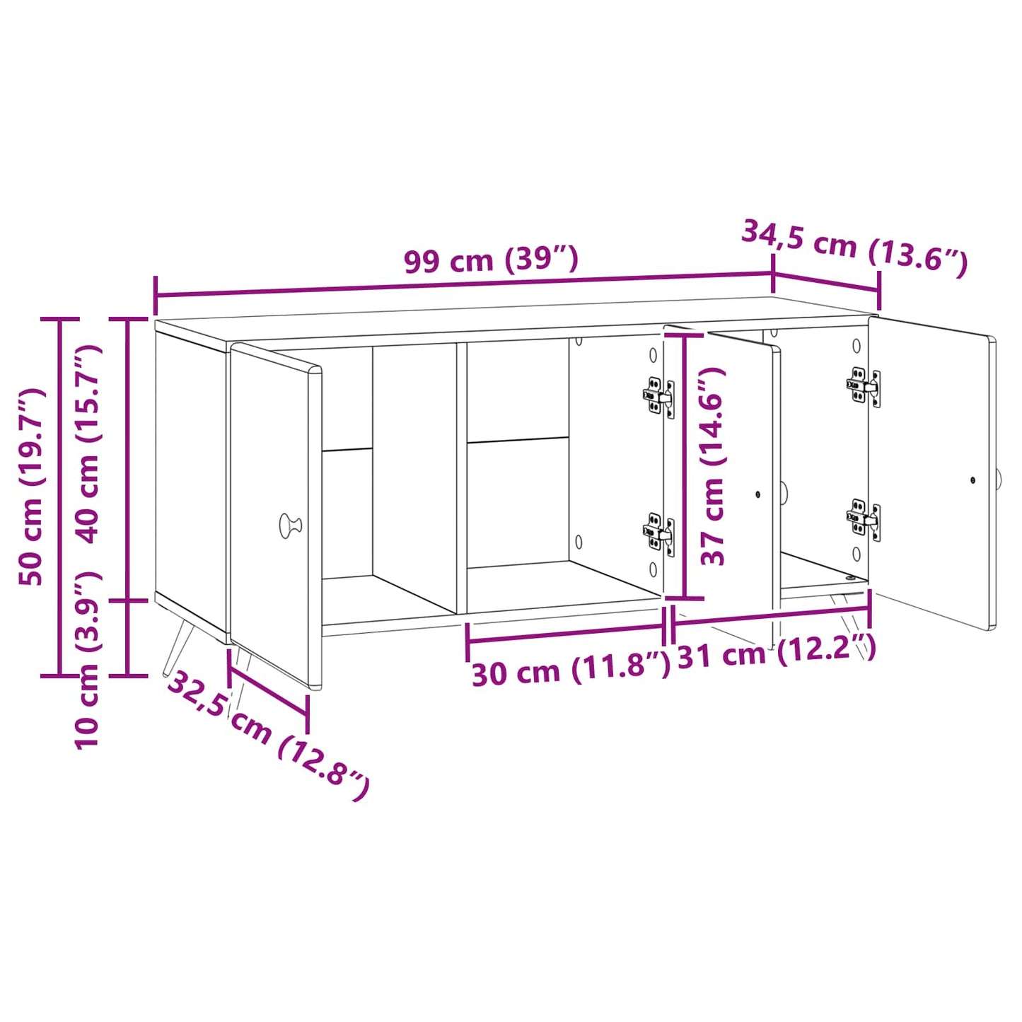 vidaXL TV Cabinet Artisan Oak 99 x 34.5 x 50 cm Engineered Wood
