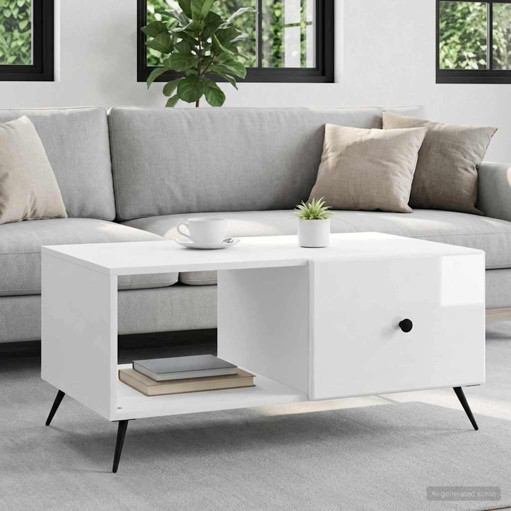 vidaXL Coffee Table High Gloss White 90 x 50 x 40 cm Engineered Wood