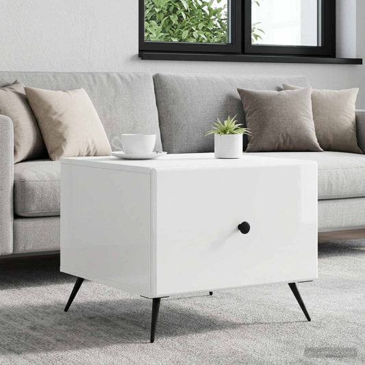 vidaXL Coffee Table High Gloss White 49 x 50 x 40 cm Engineered Wood