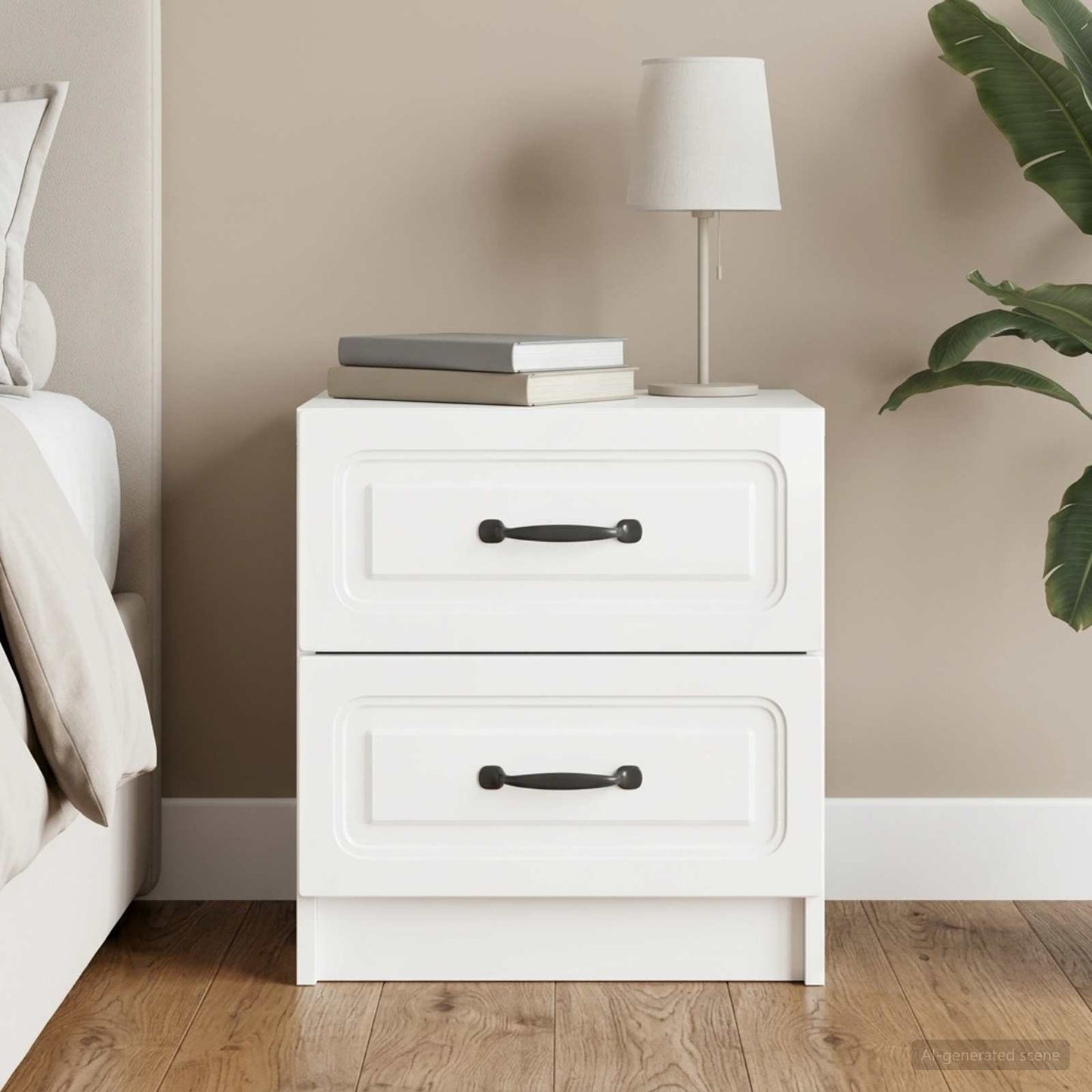 vidaXL Bedside Cabinet High Gloss White 43 x 34.5 x 44.5 cm