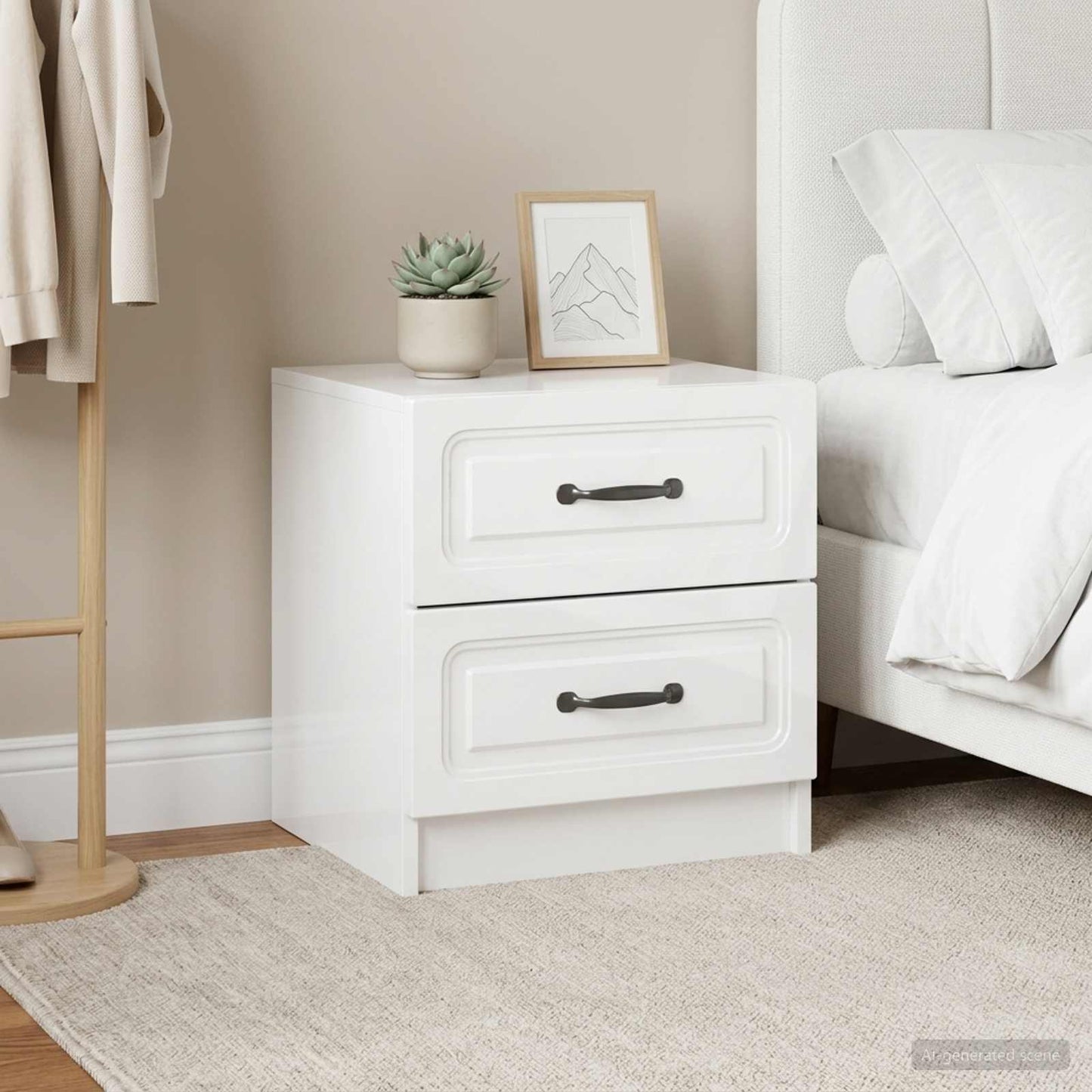 vidaXL Bedside Cabinet 2 pcs High Gloss White 43 x 34.5 x 44.5 cm