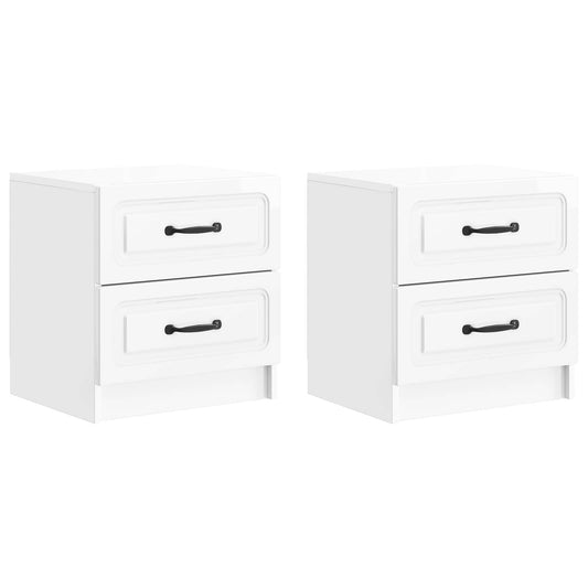 vidaXL Bedside Cabinet 2 pcs High Gloss White 43 x 34.5 x 44.5 cm