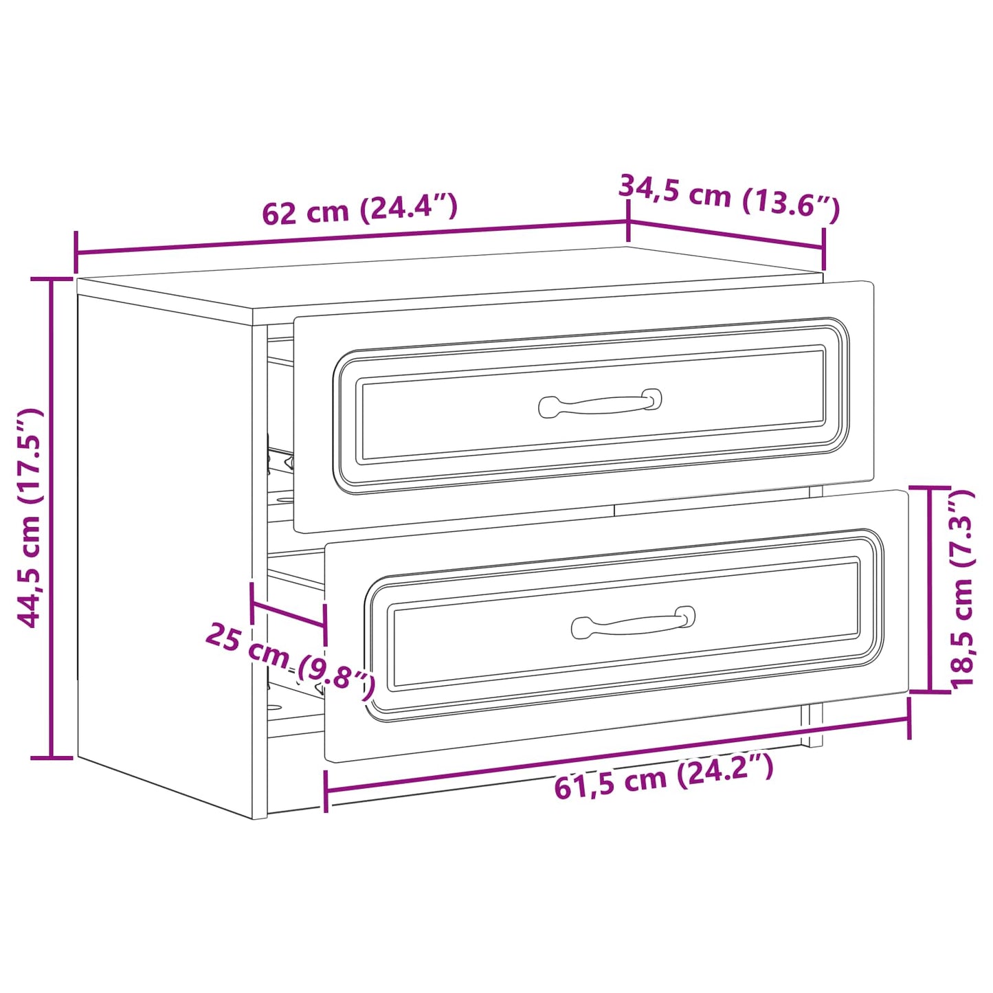 vidaXL Bedside Cabinet White 62 x 34.5 x 44.5 cm Engineered Wood