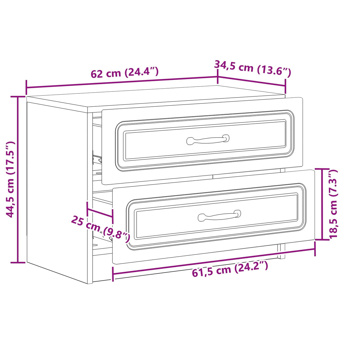 vidaXL Bedside Cabinet Grey Sonoma 62 x 34.5 x 44.5 cm Engineered Wood