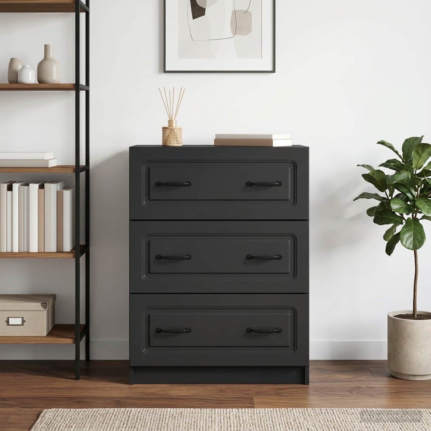 vidaXL Drawer Cabinet Black 66 x 34.5 x 87 cm Engineered Wood
