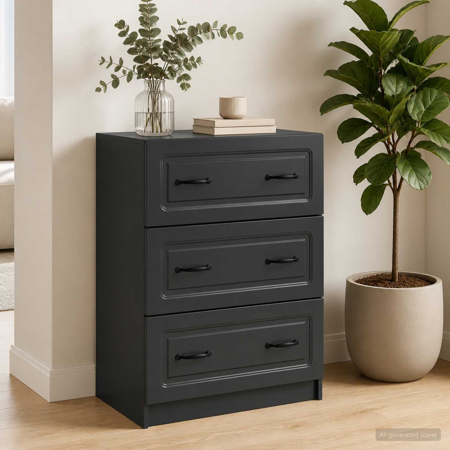vidaXL Drawer Cabinet Black 66 x 34.5 x 87 cm Engineered Wood